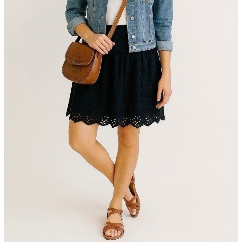 Loft Skirt Black Eyelet Lace